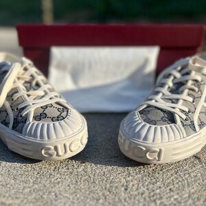 Gucci Monogram Sneakers in Cream and Gray